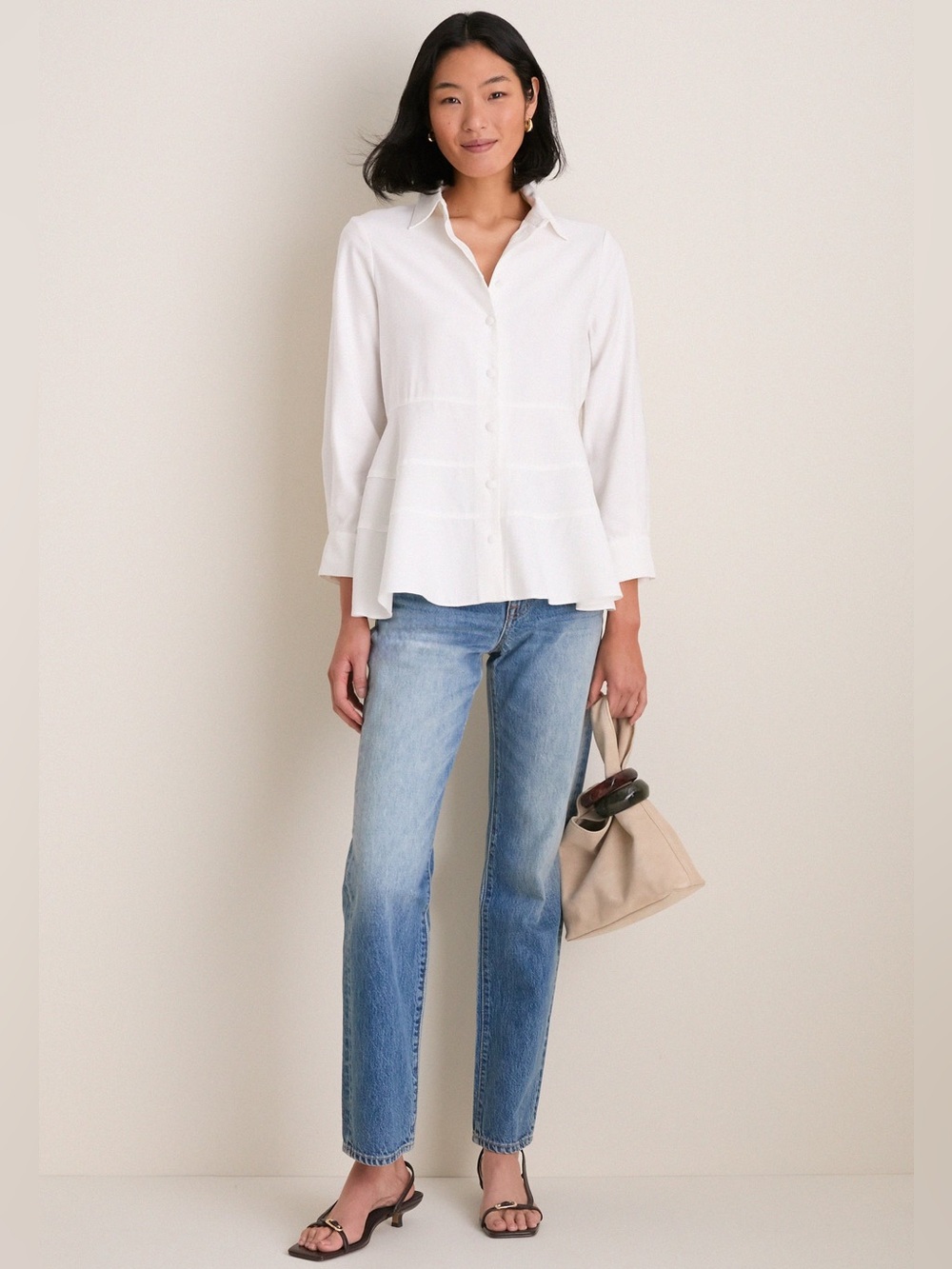 Tuckernuck White Button-Front Peplum Blouse NWT